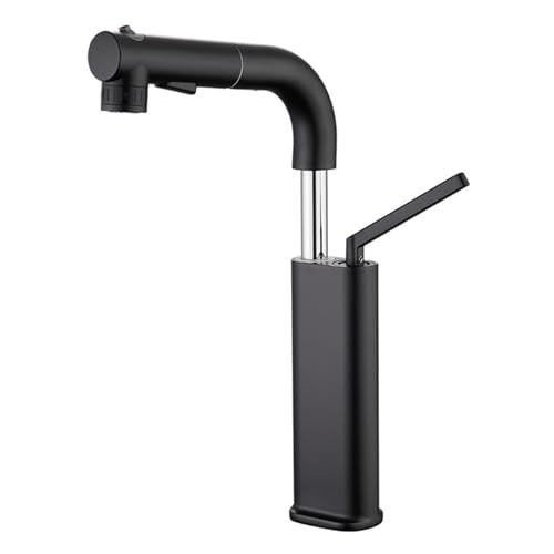 Pull Down Basin Faucet 360° Swivel Liftable Bathroom Brass Lavatory Vessel 3 Function Water Sink Hot and Cold Mixer Tap, Single Handle,Green (Brushed Gold) von NHYHEHMR