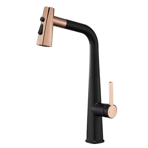 Pull Down Kitchen Faucet 360° Swivel Sink with 3 Function Out Sprayer Brass Mixer Tap Single Handle Hole Deck Mounted,Brushed Gold (Chrome) von NHYHEHMR