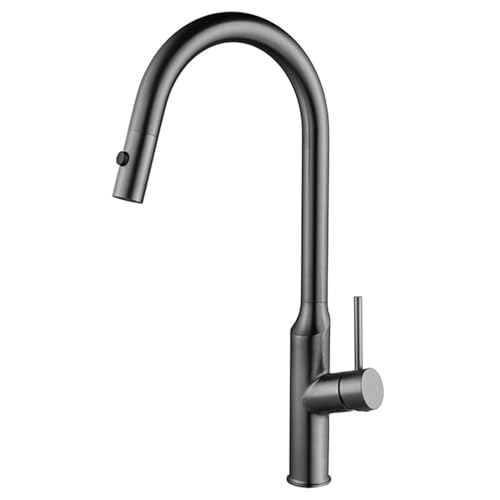 Pull Out Kitchen Faucet 304 Stainless Steel Sink with Down Dual Mode Sprayer, 360° Rotation Cold and Hot Mixer Tap Deck Mounted Single Handle,Black (White) von NHYHEHMR