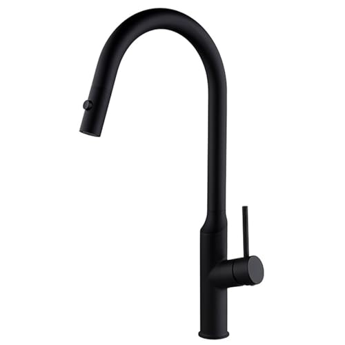 Pull Out Kitchen Faucet 304 Stainless Steel Sink with Down Dual Mode Sprayer, 360° Rotation Cold and Hot Mixer Tap Deck Mounted Single Handle,Black (White) von NHYHEHMR