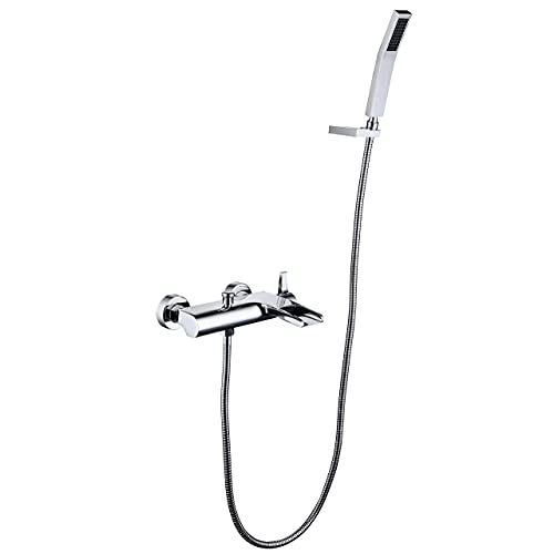 Robinets de baignoire avec mitigeur de douche, robinet de baignoire mural cascade à une poignée avec douchette, robinets de baignoire chaude et froide en laiton chromé avec ensemble de tuyau de douche Robinets de baignoire avec mitigeur de douche, robinet de baignoire mural cascade à une poignée avec douchette, robinets de baignoire chaude et froide en laiton chromé avec ensemble de tuyau de douche von NHYHEHMR