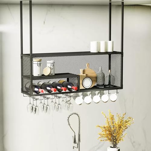 Stilvolle Deckenschelf -Hausweinbecher hängende Metallregale, hängende Café -Weinflaschen Rack, schwimmende Bar Einfach moderne Ausstellungsregale Weinregale, einfache wandmontierte Weinflasche Stilvolle Deckenschelf -Hausweinbecher hängende Metallregale, hängende Café -Weinflaschen Rack, schwimmende Bar Einfach moderne Ausstellungsregale Weinregale, einfache wandmontierte Weinflasche von NHYHEHMR