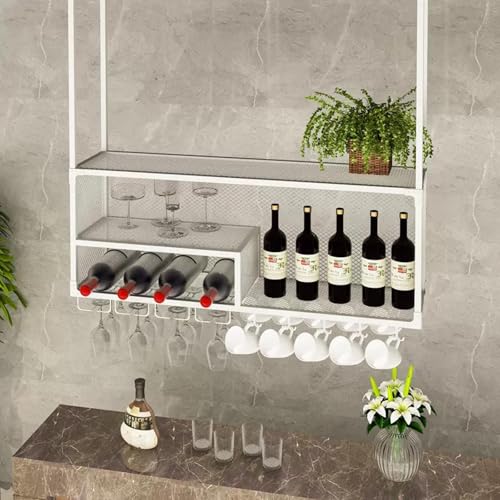 Stilvolle Deckenschelf -Hausweinbecher hängende Metallregale, hängende Café -Weinflaschen Rack, schwimmende Bar Einfach moderne Ausstellungsregale Weinregale, einfache wandmontierte Weinflasche von NHYHEHMR