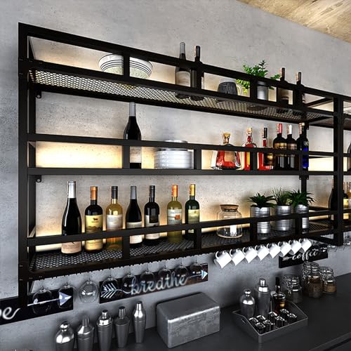 Wandmontierte Weinregal, 3-tierende Weinflaschenregal mit Stielregal, Bareinheit schwimmende Regale mit LED-Licht, Weinglasregal Multi funktionaler Weinlager-Display-Rack für Home Bar Dining Roo Wandmontierte Weinregal, 3-tierende Weinflaschenregal mit Stielregal, Bareinheit schwimmende Regale mit LED-Licht, Weinglasregal Multi funktionaler Weinlager-Display-Rack für Home Bar Dining Roo von NHYHEHMR