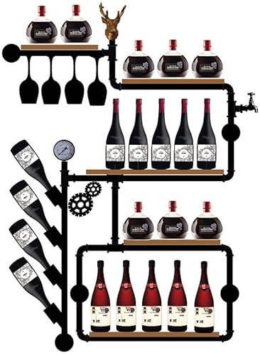 Weinregal, Weinregal Wandmontierter Metall Weinglas Rack Rohr Hangflaschenhalter Holz schwimmendes Regal Industrie antike dekorative Ausstellungsregal mit Lampe für Weinkeller, Bar, Familienheim Weinregal, Weinregal Wandmontierter Metall Weinglas Rack Rohr Hangflaschenhalter Holz schwimmendes Regal Industrie antike dekorative Ausstellungsregal mit Lampe für Weinkeller, Bar, Familienheim von NHYHEHMR