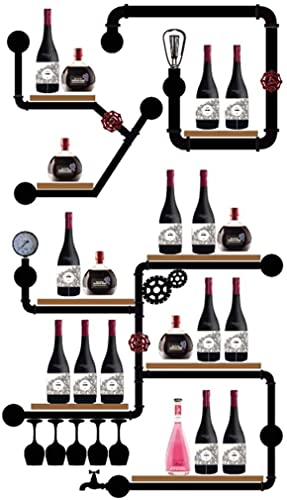 Weinregal, Weinregal Wandmontierter Metall Weinglas Rack Rohr Hangflaschenhalter Holz schwimmendes Regal Industrie antike dekorative Ausstellungsregal mit Lampe für Weinkeller, Bar, Familienheim Weinregal, Weinregal Wandmontierter Metall Weinglas Rack Rohr Hangflaschenhalter Holz schwimmendes Regal Industrie antike dekorative Ausstellungsregal mit Lampe für Weinkeller, Bar, Familienheim von NHYHEHMR
