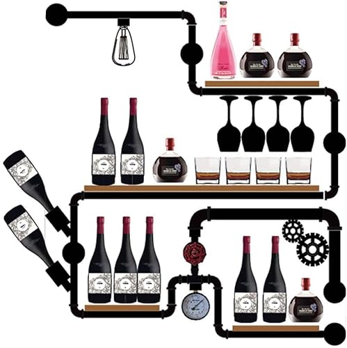 Weinregal, Weinregal Wandmontierter Metall Weinglas Rack Rohr Hangflaschenhalter Holz schwimmendes Regal Industrie antike dekorative Ausstellungsregal mit Lampe für Weinkeller, Bar, Familienheim Weinregal, Weinregal Wandmontierter Metall Weinglas Rack Rohr Hangflaschenhalter Holz schwimmendes Regal Industrie antike dekorative Ausstellungsregal mit Lampe für Weinkeller, Bar, Familienheim von NHYHEHMR