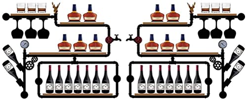 Weinregal, Weinregal Wandmontierter Metall Weinglas Rack Rohr Hangflaschenhalter Holz schwimmendes Regal Industrie antike dekorative Ausstellungsregal mit Lampe für Weinkeller, Bar, Familienheim Weinregal, Weinregal Wandmontierter Metall Weinglas Rack Rohr Hangflaschenhalter Holz schwimmendes Regal Industrie antike dekorative Ausstellungsregal mit Lampe für Weinkeller, Bar, Familienheim von NHYHEHMR