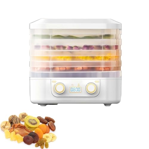 Lebensmittel-Gefriertrockner for Zuhause, Trockner for Süßigkeiten und Snacks, Lebensmittel-Dörrgerät mit 5 Tabletts, einstellbarem Timer und Temperaturregelung, for Fleisch, Obst, Gemüse(White) von NIANE