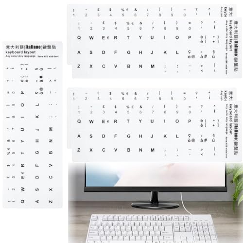 5 Stück Italienisch Keyboard Stickers, Universal Keyboard Letter Replacement, White Font on Black Background for Computer, Laptop, Notebook, Desktop, Matte Keyboard Alphabet Stickers von NIANOPKM