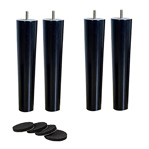 Holzmöbel Beine,4er Set Schwarz Massivholz M8 Bolzen & Gummiauflagen Ersatz Möbelfüße Sofa Beine,für Schrank Stuhl Couch Bettbeine Tischfüße Möbel Hardware Zubehör (25cm) von NIANXINN