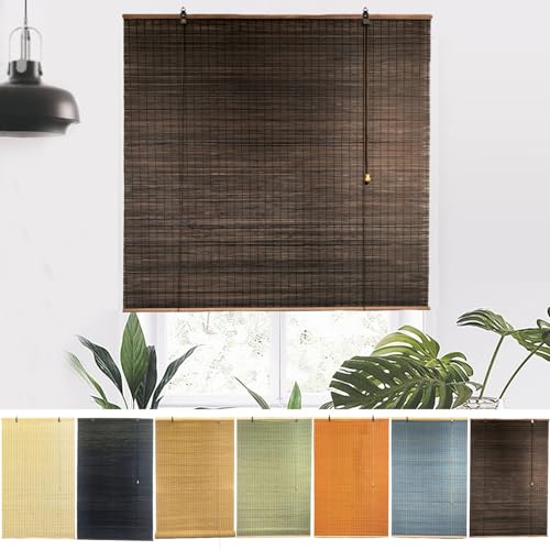 NIANXINN Bambusrollo Bambus Jalousie,Seitenzugrollo für Fenster/Türen,Natur Holzrollos Raffrollos,95% Verdunkelungsrollos,Sichtschutz für Balkon,Anpassbar,Breite x Höhe (100cm x 140cm,Brown) von NIANXINN