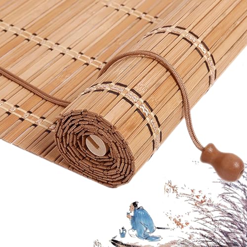 NIANXINN Retro Breit Bambus Rollo ohne Bohren Anpassbar,Natür Bambusrollo,Holzrollos Jalousie,Sichtschutz Sonnenschutz Fenster Rollo,Dekorativer Vorhang für Innen/Außen,Breite x Höhe (70x110cm) von NIANXINN