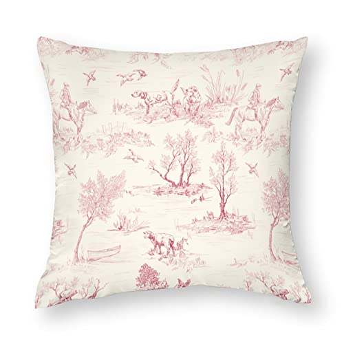 1 x Kissenbezüge, Motiv: Toile de Jouy, Landschaft, Hundebäume, Schafe, dekorative Kissenbezüge, 43,2 x 43,2 cm, weiches Polyester, quadratisch, für Wohnzimmer, Sofa, Couch, Bett, Kissenbezüge von NIBABA