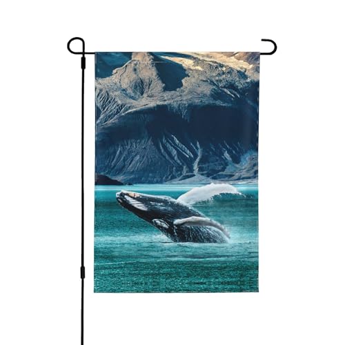 70 x 100 cm, doppelseitig bedruckte Gartenflagge, Wildwal reitet auf den Wellen, Heimdekoration, Hof, Rasen, hängende Flaggen von NIBABA