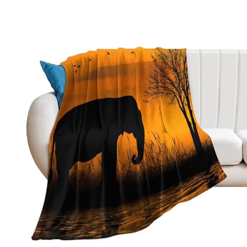 Afrikanischer wilder Elefant trinkt bei Sonnenuntergang, flauschige Überwürfe, weiche Fleece-Decken für Männer, Frauen, Jungen, Mädchen, gemütliche Plüsch, bequeme Mikrofaser-Überwurfdecke für Couch, von NIBABA