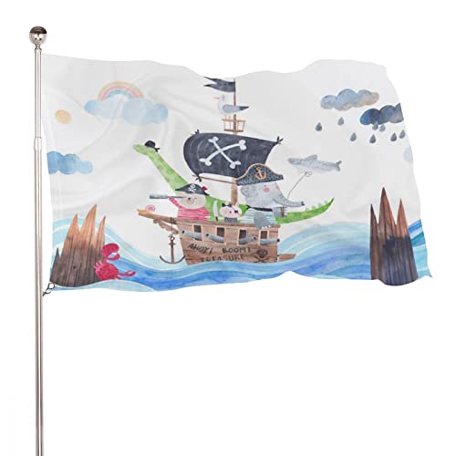 Dekorative Gartenflagge, Hofbanner, Segelboot, Pirat, Kinderdruck, alle Jahreszeiten, Urlaub, Willkommensflagge, Rasen, hängende Dekoration, 120 x 180 cm von NIBABA