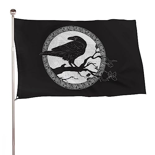 Dekorative Gartenflagge, Hofbanner, Wikinger, schwarze Krähe, Rabe, sitzend auf Ast, einseitiger Druck, Willkommensgartenflaggen, Rasen, hängende Dekoration, 90 x 150 cm von NIBABA