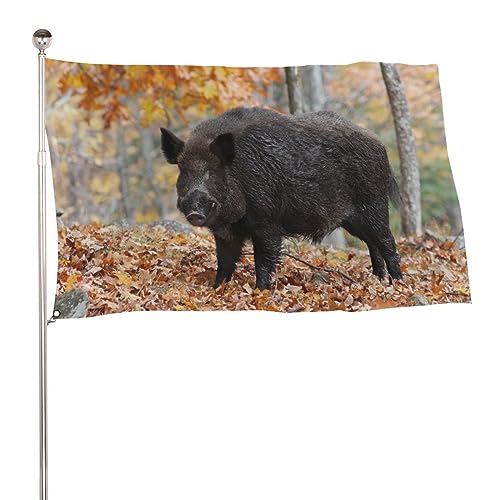 Dekorative Gartenflagge Hofbanner, Wildschwein Herbst Wald Druck, Willkommensflagge Rasen hängende Dekoration 0,9 m x 1,5 m [90 x 150 cm] von NIBABA