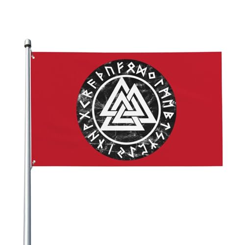 Dekorative Hausflagge, 120 x 180 cm, Valknut Odin, Wikinger-Symbol, Runendruck, Gartenflaggen, hängende Flagge, Dekoration von NIBABA