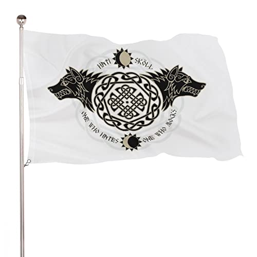 Dekorative Hausflagge, Hofbanner, zwei Wölfe, nordische Wikinger-Runen, Urlaub, Willkommensflagge, Rasen-Hängedekoration, 120 x 180 cm von NIBABA