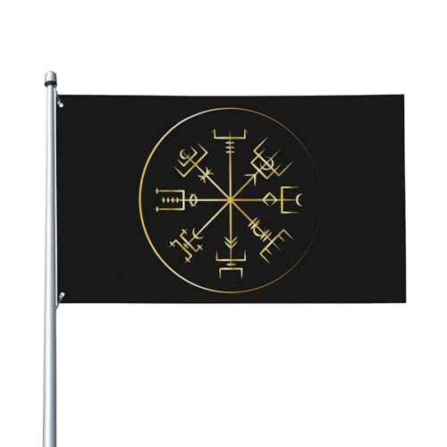 Dekorative Hausflagge, Hofbanner, goldene antike Wikinger, skandinavische Runen-Druck, Gartenflaggen, hängende Flagge, Dekoration, 60 x 90 cm von NIBABA