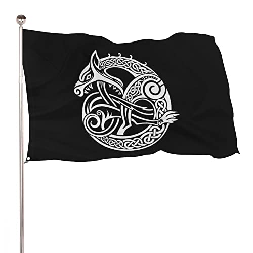 Dekorative Hausflagge, Hofbanner, skandinavische Wikinger-Wolfs-Rune, einseitig bedruckt, Willkommens-Gartenflaggen, Rasen-Hängedekoration, 60 x 90 cm von NIBABA