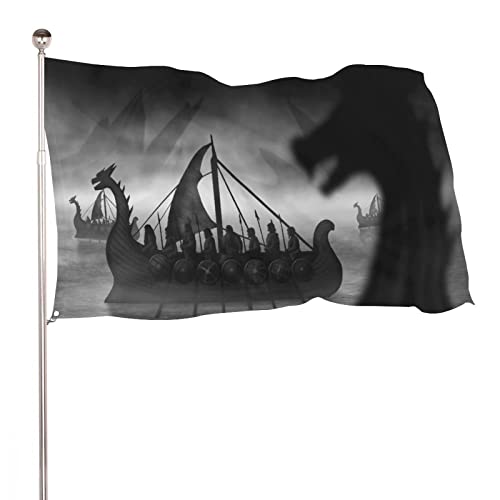 Dekorative Hausflagge Hofbanner Wikinger Drachenboote Druck, Urlaub Willkommen Gartenflaggen Rasen Hängende Dekoration 90 x 150 cm von NIBABA