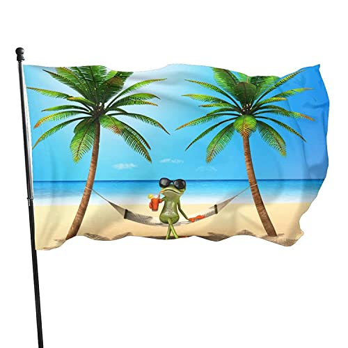 Dekorative Hausflagge, Hofbanner, Hammok, Frosch, Kröte, Insel, Ozean, Palme, Druck, Urlaub, Willkommensgarten, Rasen, hängende Dekoration, 90 x 150 cm von NIBABA