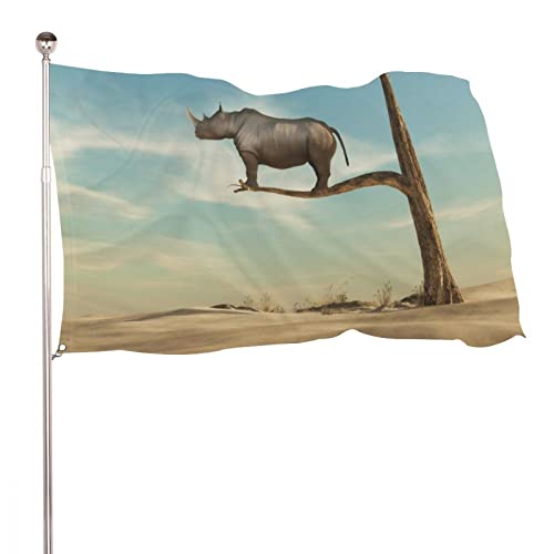 Dekoratives Hausflagge, Hof-Banner, Nashorn-Ständer, Druck, alle Jahreszeiten, Feiertage, Willkommensflagge, Rasen, Hängedekoration, 90 x 150 cm von NIBABA