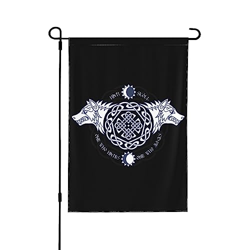Doppelseitige Gartenflagge, zwei Wölfe, Wikinger, nordische Runen, Heimdekoration, Hof, Rasen, hängende Flaggen, 31,8 x 45,7 cm von NIBABA