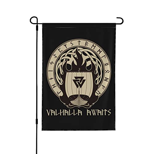 Doppelseitige Gartenflagge für den Außenbereich, Kriegsschiff, Wikinger, Drakkar auf Feuerdruck, dekorative Gartenflaggen für Heimdekoration, Hof, Rasen, hängende Flaggen, 31,8 x 45,7 cm von NIBABA