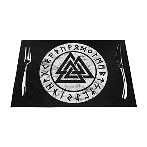 Gewebte Platzsets 1–6 Sets Valknut Odin Viking Runen waschbare PVC-Tischsets für Küchentischmatten, 30 x 45 cm, 4 Stück von NIBABA