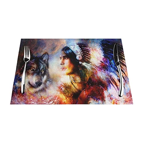 Gewebte Platzsets 1–6 Sets Young Indian Warrior Washable PVC Platzsets For Kitchen Table Mats, 18 X 12 Inch (30x45 cm) 6 Stück von NIBABA