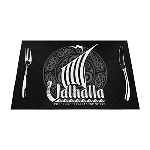 Gewebte Tischsets 1–6 Sets Wikinger Boot Valhalla waschbare PVC-Tischsets für Esstisch, geeignet für Küchentischmatten, 30 x 45 cm (4 Stück) von NIBABAEU