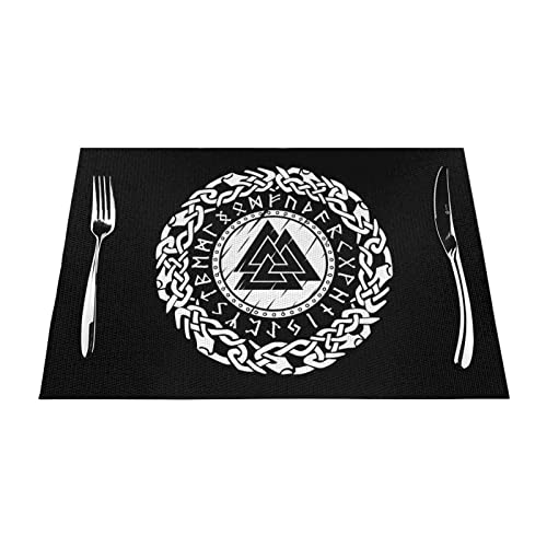 NIBABA Gewebte Tischsets 1–6 Sets skandinavische Wikinger-Runen, waschbar, PVC-Tischsets für Esstisch, geeignet für Küchentischmatten, 30 x 45 cm, 6 Stück, Schwarz von NIBABA