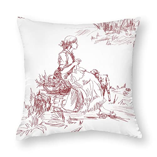 Kissenbezüge, 1 Stück, Motiv: Frau mit Hunden Toile Jouy, dekorative Kissenbezüge, 81,3 x 81,3 cm, weiches Polyester, quadratisch, für Wohnzimmer, Sofa, Couch, Bett, Kissenbezüge von NIBABA