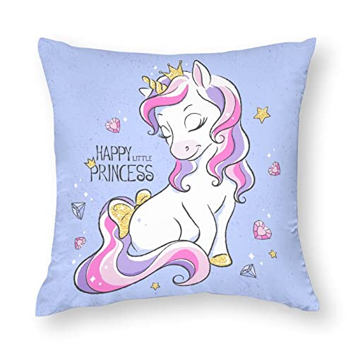 Kissenbezüge, 1 Stück, Motiv: Happy Unicorn Princess, dekorative Kissenbezüge, 45,7 x 45,7 cm, weicher Polyester, quadratisch, Kissenbezüge für Wohnzimmer, Sofa, Couch, Bett, Kissenbezüge von NIBABA