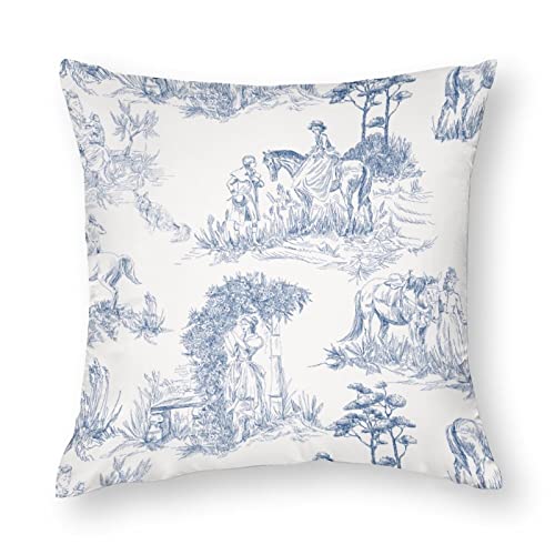 Kissenbezüge, 1 Stück, Toile de Jouy, alte Landschaft, Pferde, dekorative Kissenbezüge, 45,7 x 45,7 cm, weicher Polyester, quadratischer Kissenbezug für Wohnzimmer, Sofa, Couch, Bett, Kissenbezüge von NIBABA