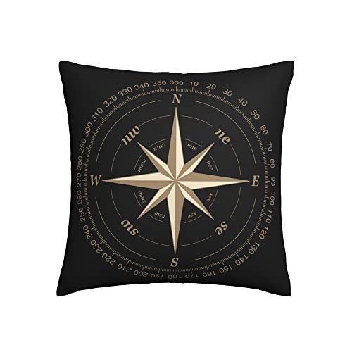 NIBABAEU Dekorativer Kissenbezug mit Kompass, 80 x 80 cm, weiches Polyester, quadratisch, für Wohnzimmer, Sofa, Couch, Bett, 1 Stück von NIBABA