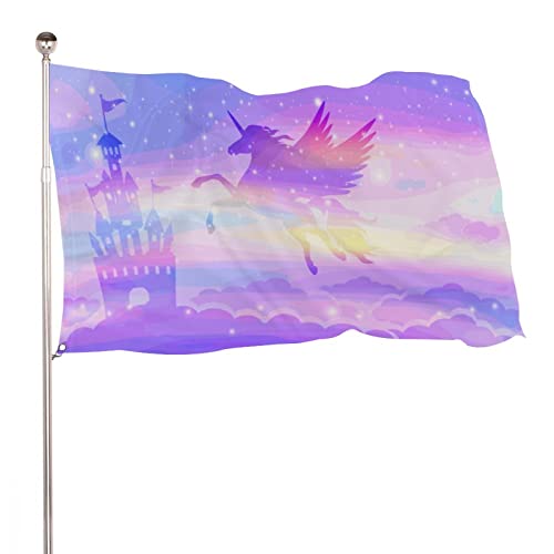 NIBABA Dekorative Gartenflagge, Hofbanner, magischer Schloss, Einhorn-Druck, alle Jahreszeiten, Urlaub, Willkommen, Hof, Flagge, Rasen, hängende Dekoration, 60 x 90 cm von NIBABA