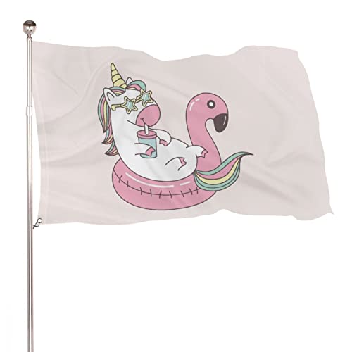 NIBABA Dekorative Gartenflagge, Hofbanner, rosa Einhorn, Flamingo-Druck, alle Jahreszeiten, Urlaub, Willkommen, Hof, Flagge, Rasen, hängende Dekoration, 90 x 150 cm von NIBABA