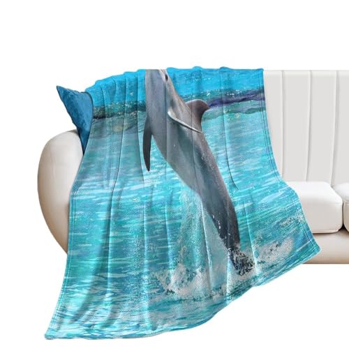 NIBABA Delphin Jumping Sea Extreme Abenteuerdecke, Überwurf, weiche Fleecedecken für Männer, Frauen, Jungen, Mädchen, gemütlich, Plüsch, bequeme Mikrofaser-Überwurfdecke für Couch, Sofa, Bett, Stuhl, von NIBABA