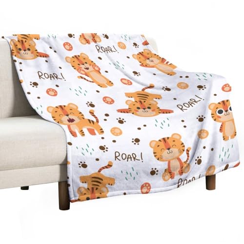 NIBABA Kinderdecke, niedlicher kleiner Tiger, weiche Fleece-Decken für Männer, Frauen, Jungen, Mädchen, gemütlich, Plüsch, bequeme Mikrofaser-Überwurfdecke für Couch, Sofa, Bett, Stuhl, 125 x 150 cm von NIBABA