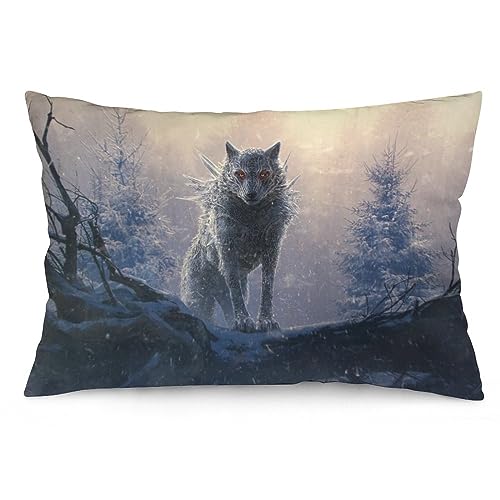 NIBABA Kissenbezüge, 1 Stück, Motiv: Frozen Wolf im Wikingerwald, dekorative Kissenbezüge, weiche Kissenbezüge, Kissenbezüge, 40 x 60 cm von NIBABA