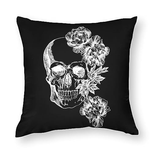 NIBABA Kissenbezüge, 1 Stück, Totenkopf, Skelett, Blumen, dekorative Kissenbezüge, 35 x 35 cm, weiches Polyester, quadratisch von NIBABA