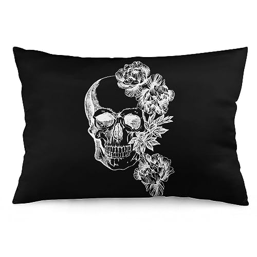 NIBABA Kissenbezüge, 1 Stück, Totenkopf, Skelett, Blumen, dekorative Kissenbezüge, 40 x 60 cm, weiches Polyester, Kissenbezüge von NIBABA