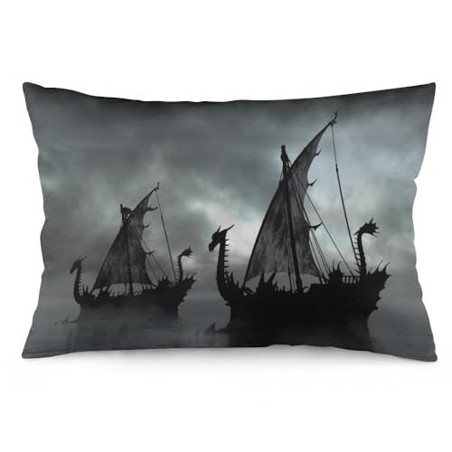 NIBABA Kissenbezüge, 1 Stück, Wikinger-Drachenboote, dekorativer Kissenbezug, 40 x 60 cm, weiches Polyester, rechteckige Kissenbezüge von NIBABA