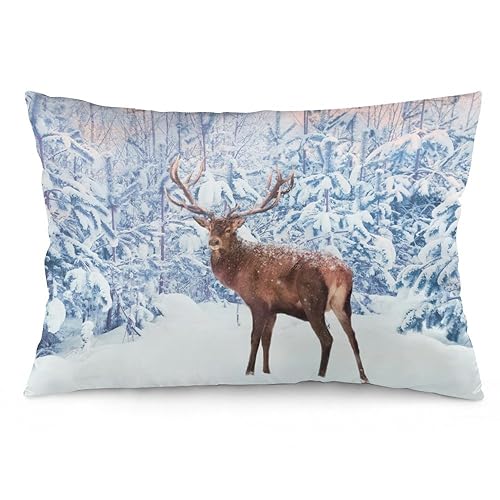 NIBABA Kissenbezüge, 1 Stück, Wildtiere, Hirsch im Schnee, dekorative Kissenbezüge, 35 x 50 cm, weiches Polyester, quadratisch von NIBABA