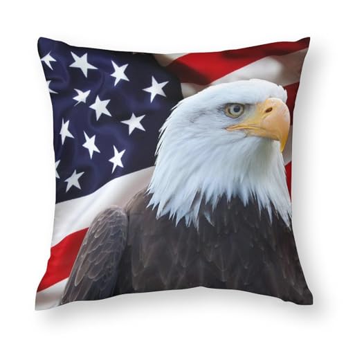 NIBABA Kissenbezüge, 1 Stück, amerikanische USA-Flagge, wilder Weißkopfseeadler, dekorative Kissenbezüge, 80 x 80 cm, weiches Polyester, quadratisch von NIBABA